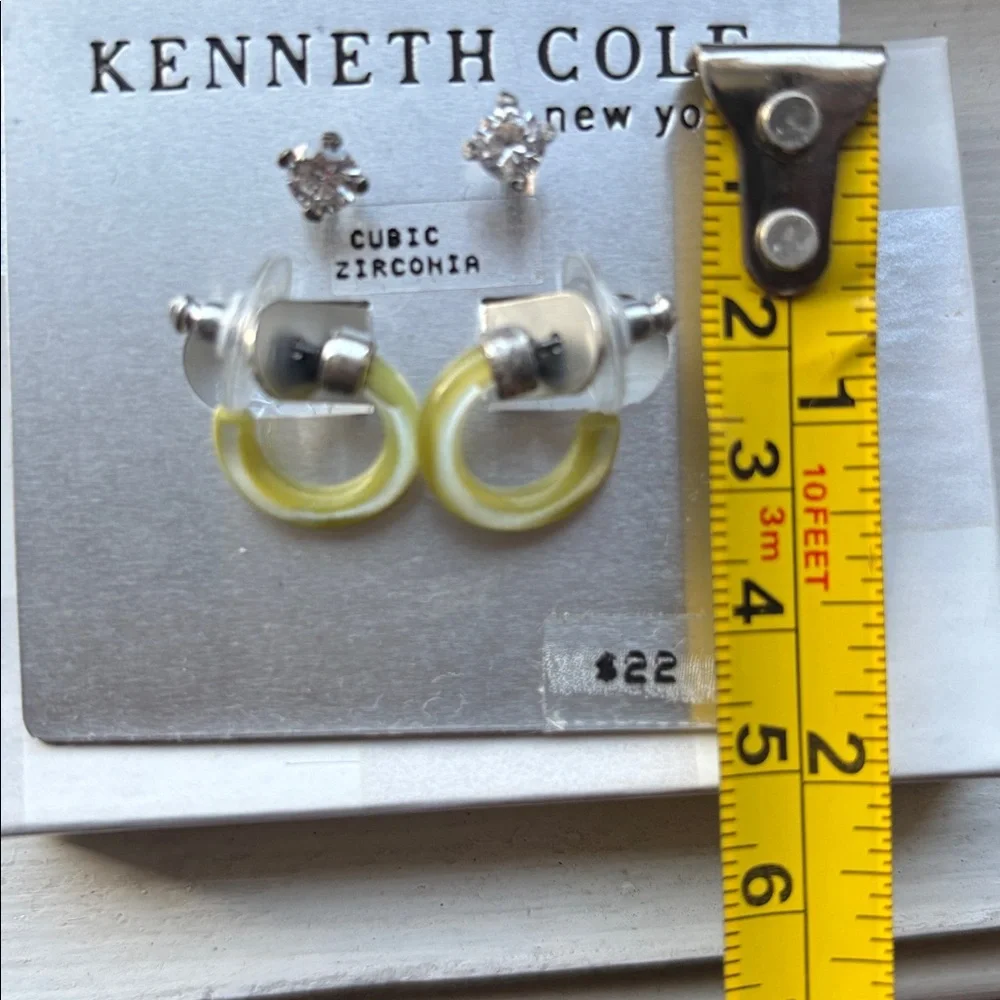 2prs Kenneth Cole Silver Cubic Zirconia Studs & Yellow Hoop Huggies gift box NWT